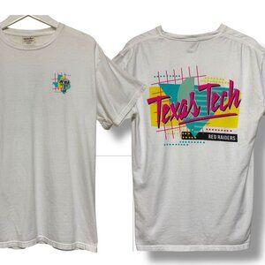 Vintage 90s Texas Tech Red Raiders Graphic T Shirt Neon White Short Sleeve Men's